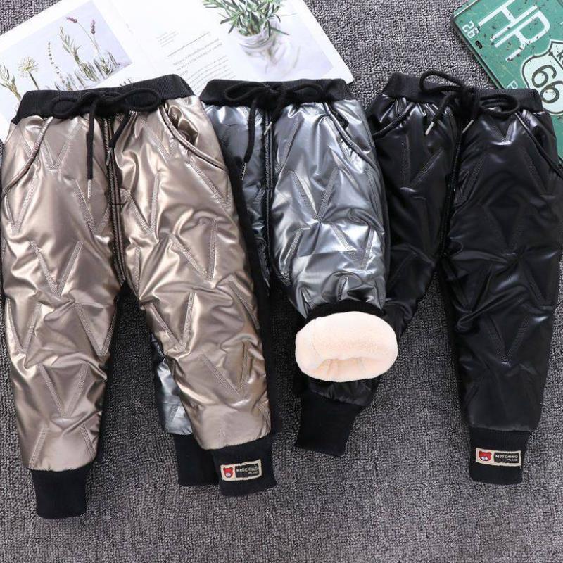 2024 New children winter cotton trousers Baby Girl Plus Velvet Leggings Boys Embroidery Cartoon windproof Thick Warm Trousers
