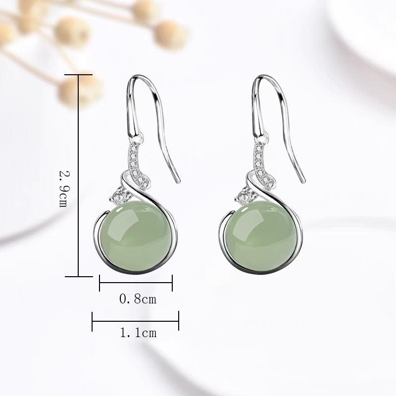 PANJBJ 925 Sterling Silver Jade Drop Earring for Women Zircon Round Classic Grace Ethnic Jewelry Anniversary Gift Dropshipping