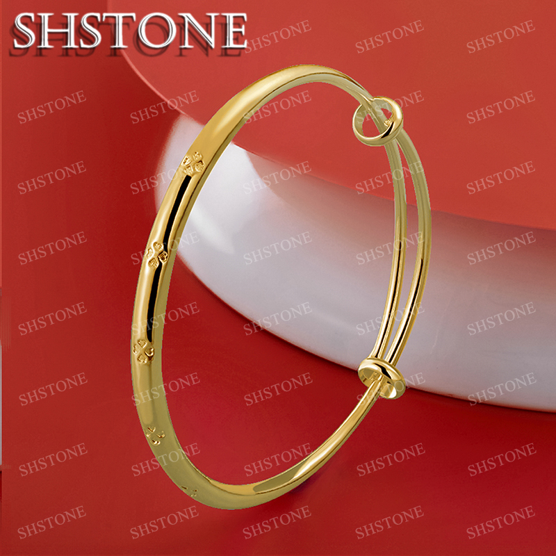 SHSTONE 18K Gold Four Leaf Clover Adjustable Bangles For Women Party Wedding Birthday Fashion Jewelry 925 Sterling Silver Bangle