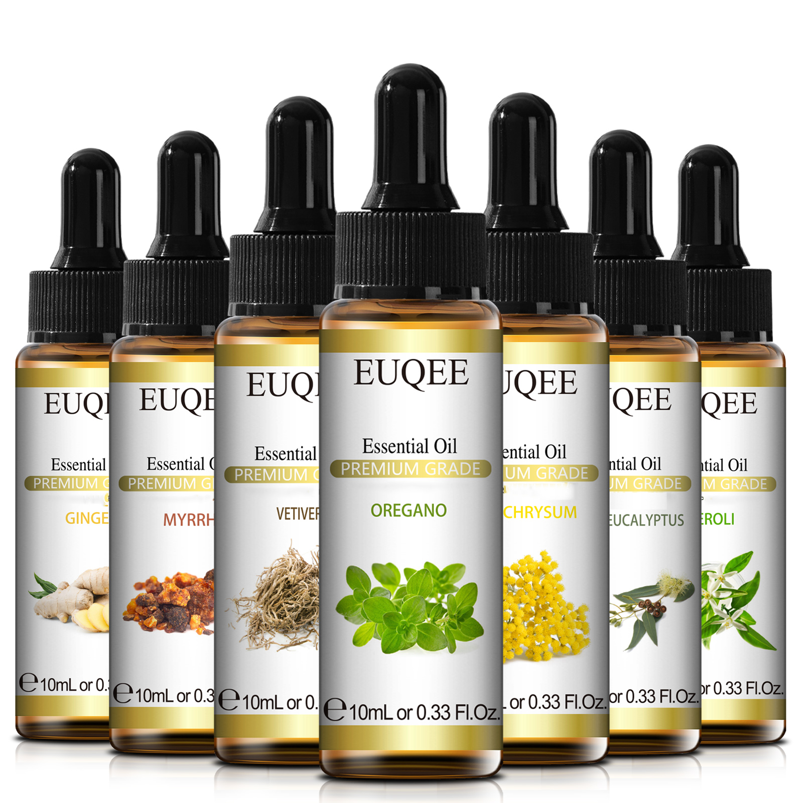 EUQEE 10ml Oregano Vetiver Essential Oil For Humidifier Candle Making Myrrh Ginger Helichrysum Lemon Rose Eucalyptus Aroma Oils
