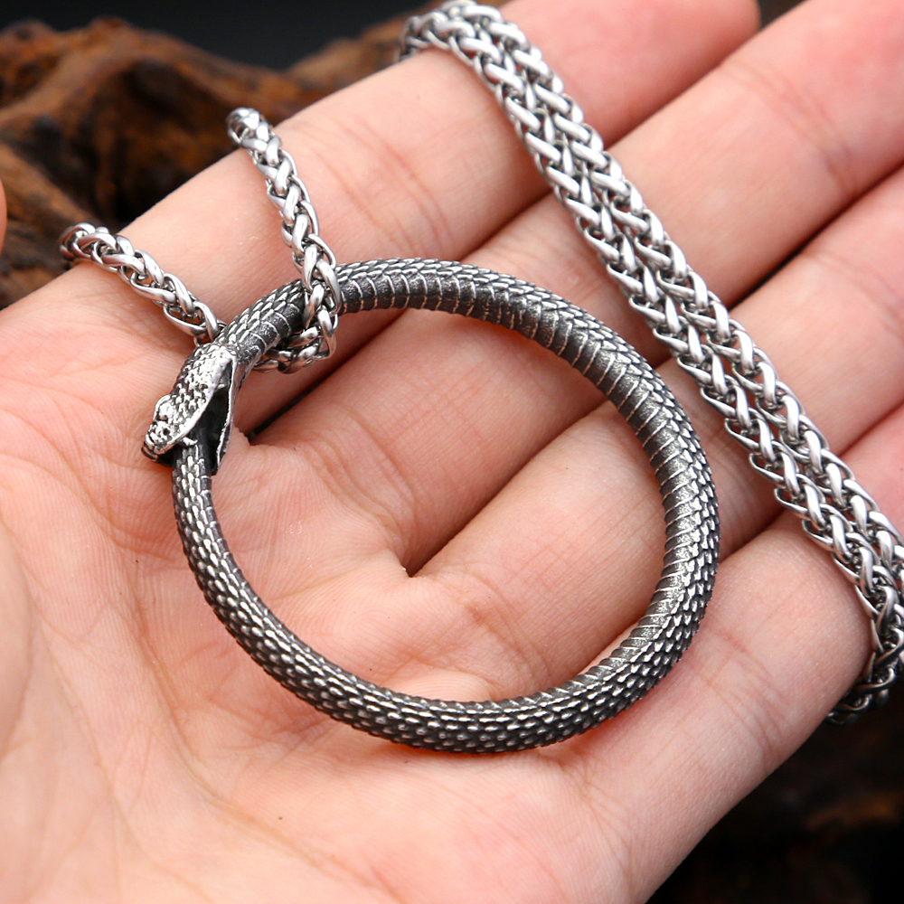 Punk Hip Hop Snake Necklace Stainless Steel Ouroboros Pendant For Men Women Unique Biker Vintage Animal Gifts Dropshipping