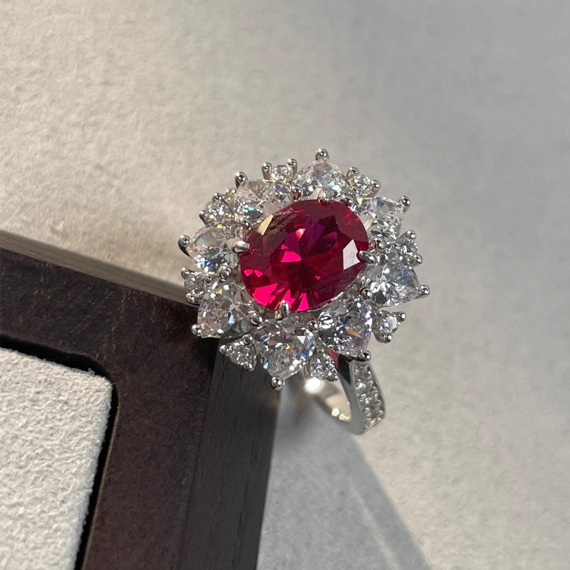 European and American fashion new copper ruby luxury personalized women's adjustable ring
