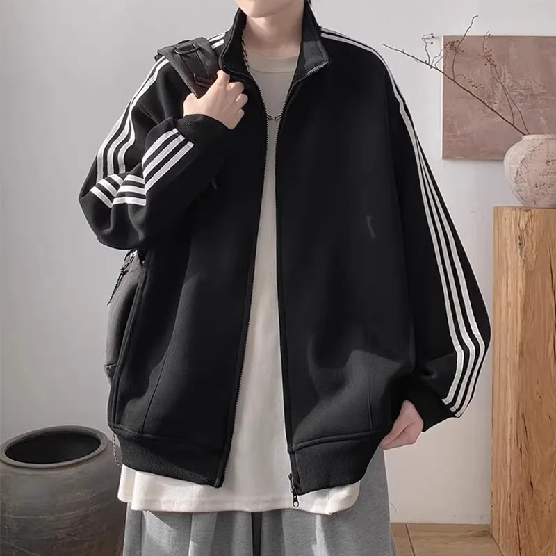 Men's Vintage Black Blazer Cardigan Jacket American Style Casual Trendy Brand Fall Winter2024 New Loose Fit Regular Length