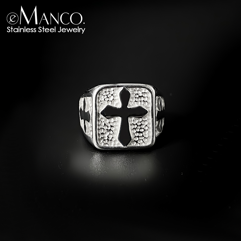 eManco Fashion Cross Stamp Ring Rock Punk Stainless Steel Men's Party Wedding Ring Finger Jewelry Hot New Products