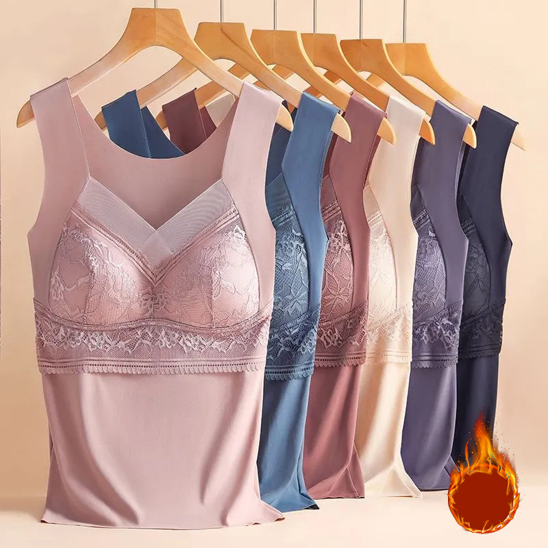 1pcs Woman Thermal Underwear Thermo Lingerie Winter Soft Warm Top Wear Thermo Vest Undershirt Intimate Lace with Bra Padded