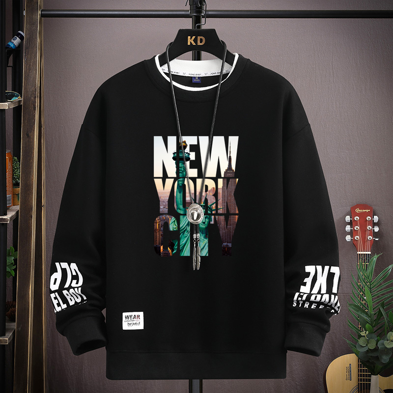American Men Sweatshirts New York Printed Long Sleeve T-shirt Fashion Men's Clothing Khaki Casual O Neck Hip Hop Top 2024 New