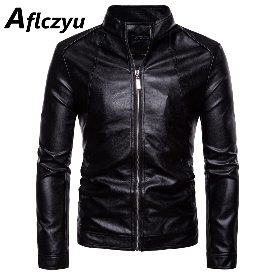Men's PU Jackets Fashion Autumn Motorcycle Biker Jacket Coat Slim Fit Casual Black Leather Jacket Travel Outdoor Outerwear Male