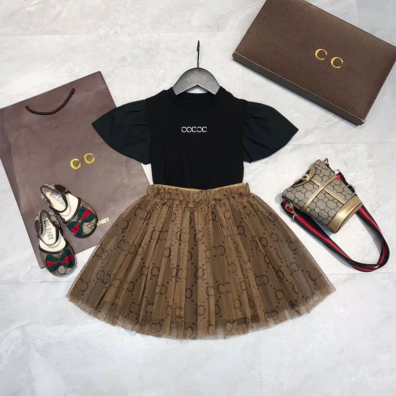 2025 Summer Girl Baby Clothing Letter Short Sleeve Puff Princess Skirt 2-piece European and American Trendy Set-image-1098044673