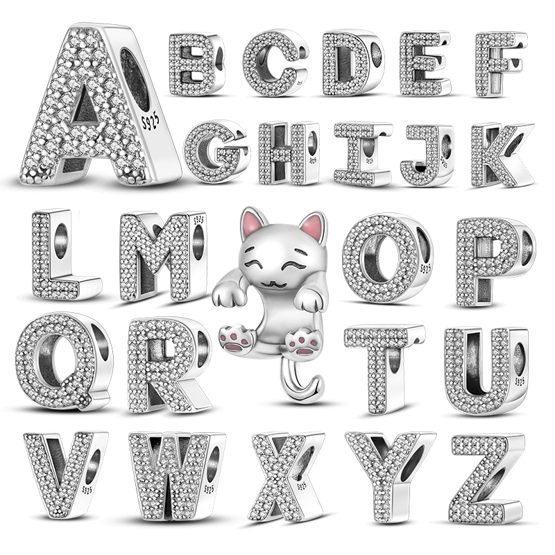 26 A- Z Alphabet Beads 925 Silver LOVE Letter Charms Fits Original 3mm Woman Bracelet Bangle CZ Zircon Bead DIY Jewelry Gift Hot