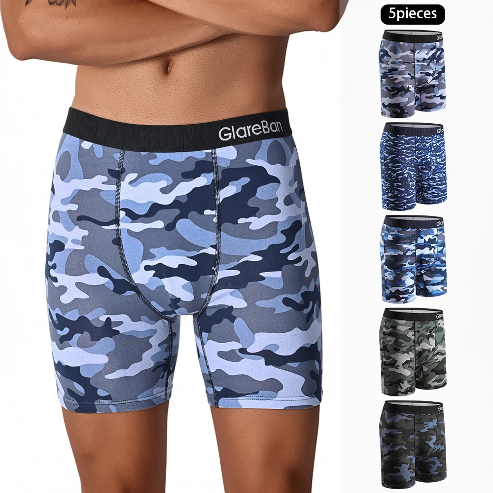 5pcs Set Mid-Long Camo Cotton Boxer Shorts for Men Underwear Male Underpants Briefs Boxershorts Slips Panties Breathable 250708