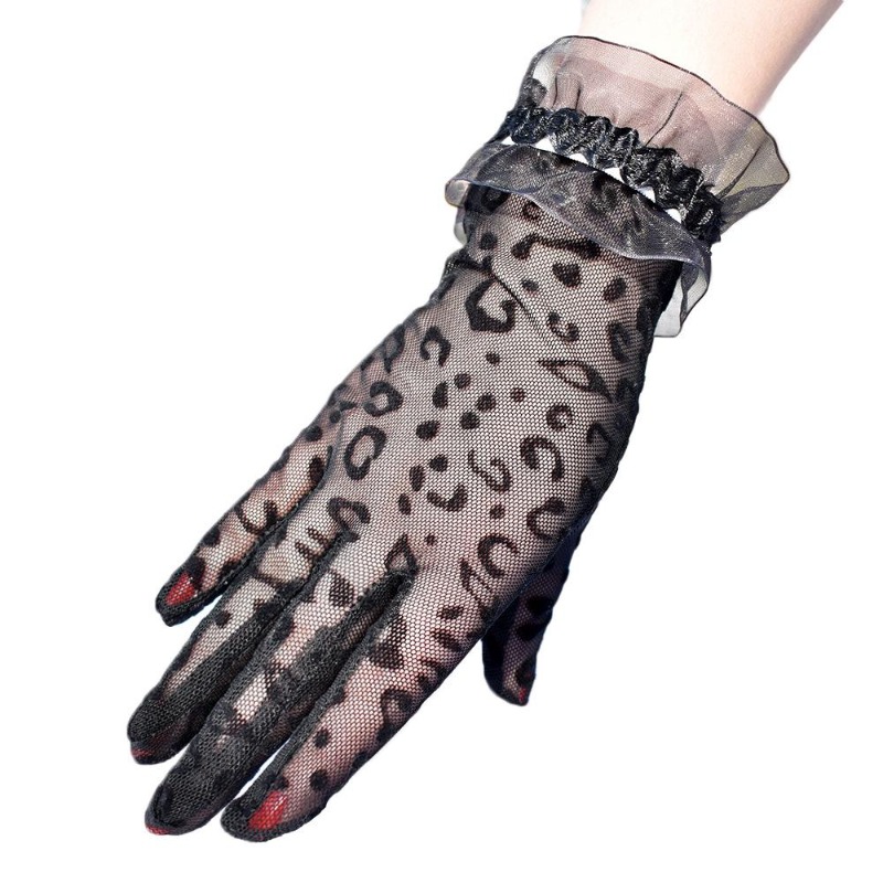 1 Pair Fashion Sexy Leopard Women Lace Sunscreen UV-Proof Driving Gloves Ladies Mesh Short Thin Gloves
