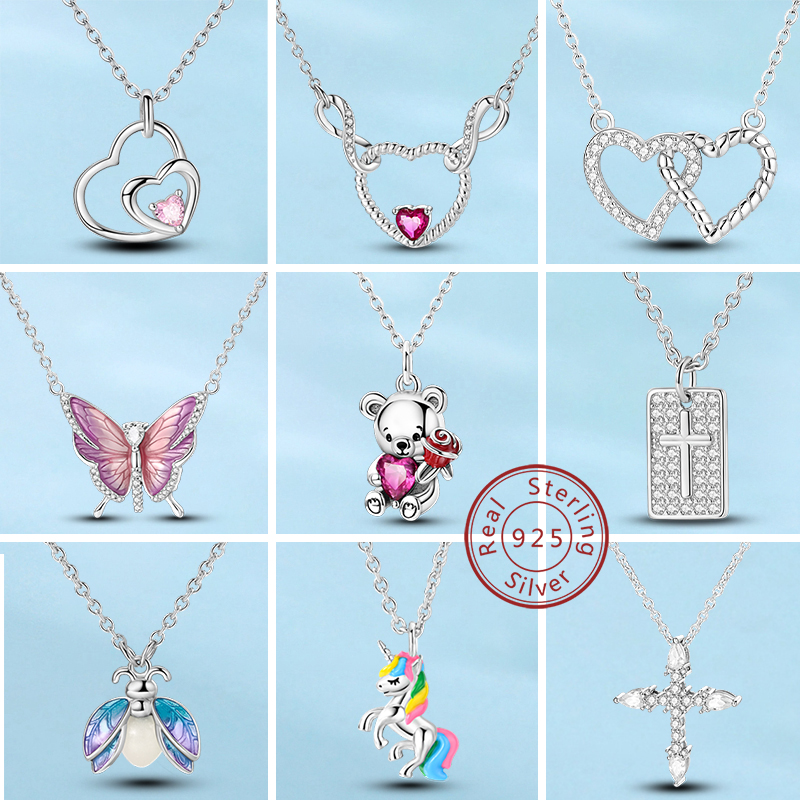 2025 New 925 Sterling Silver Necklace Zircon Heart Butterfly Simple Necklaces For Women Anniversary Birthday Jewelry Gift Female