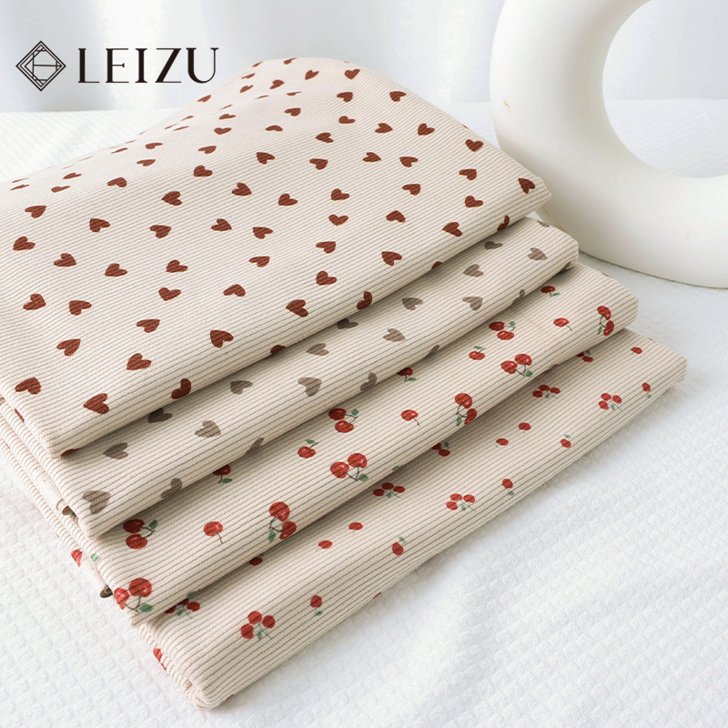0.5/1/2Yard Ribbed Corduroy Fabric Cute Cherry Heart Print Spring Autumn DIY Sewing Fabric Making Pants Jacket Clothing Cloth