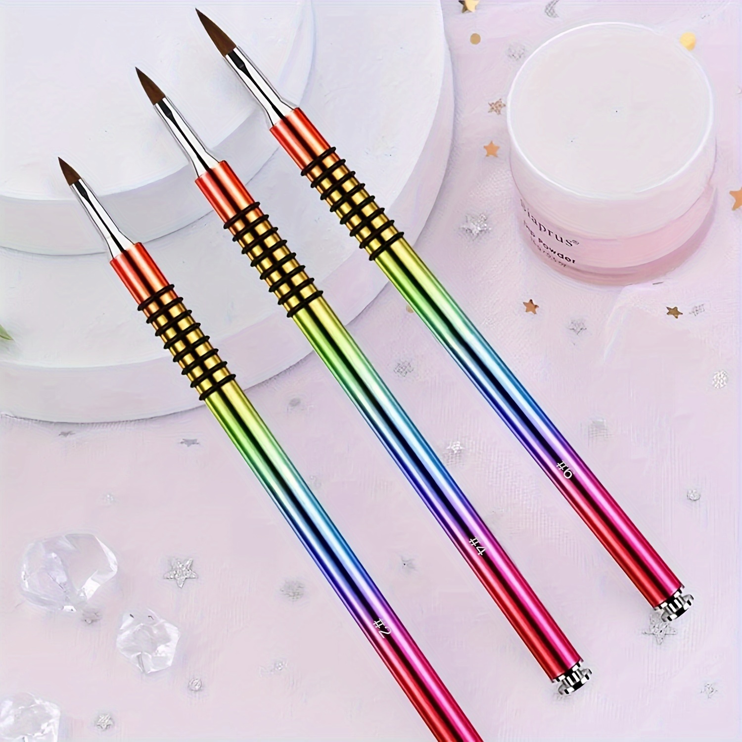 3pcs Acrylic Crystal Nail Brush Professional Nail Beauty Design Non-Slip 3D Nail Art Brush Manicure Tool For Uv Gel Builder Dra