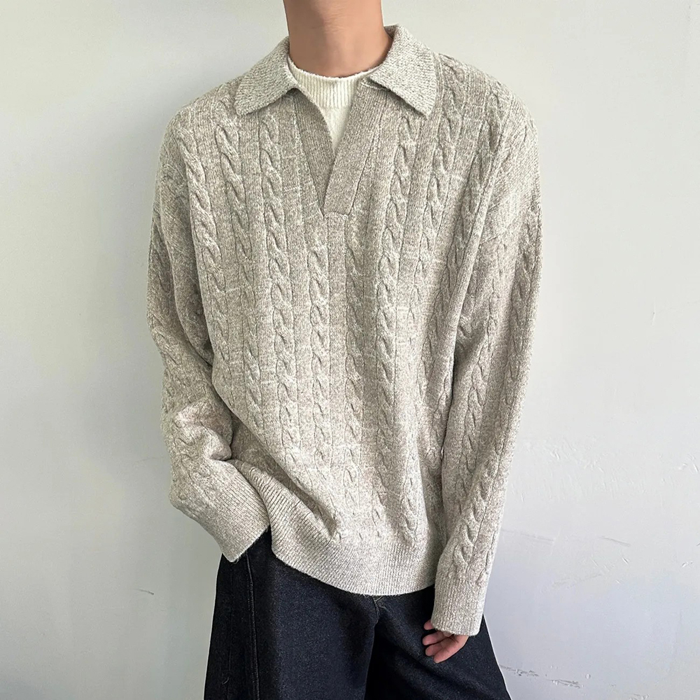 Mens Sweater Cable Plain Knit Sweater Streetwear Fashion Campus Valentines Old Money Men Long-Sleeve Top Men'S Clothing 2025 New