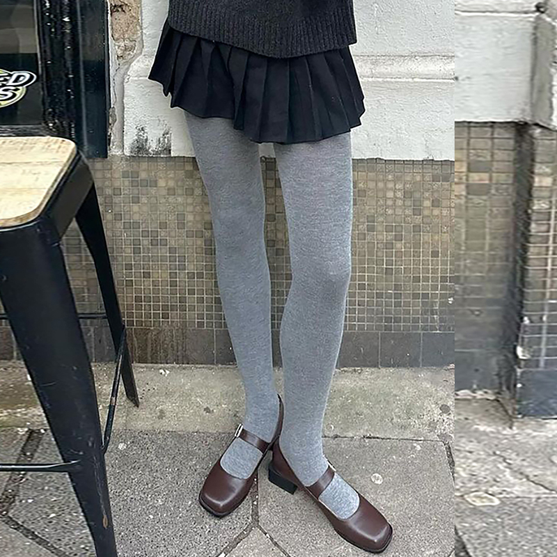 Kave Grey Knitted Pressure Tights Women Autumn Winter Elastic High Waist Streetwear Stocking 2024 Female Basic Pantyhose