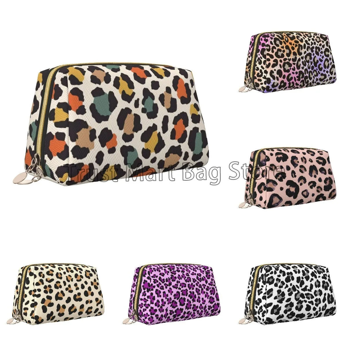 Leopard Print Makeup Bag Leather Travel Cosmetic Organizer Bag for Women Large Capacity Waterproof Toiletries Bag Gift
