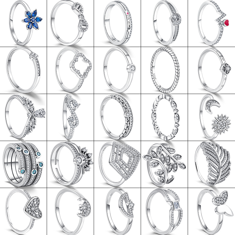 Sale 925 Sterling Silver Women Rings Moon Four Leaf Clover Snowflake CZ Original Sparkling For Women Pantaro Jewelry Anniversary