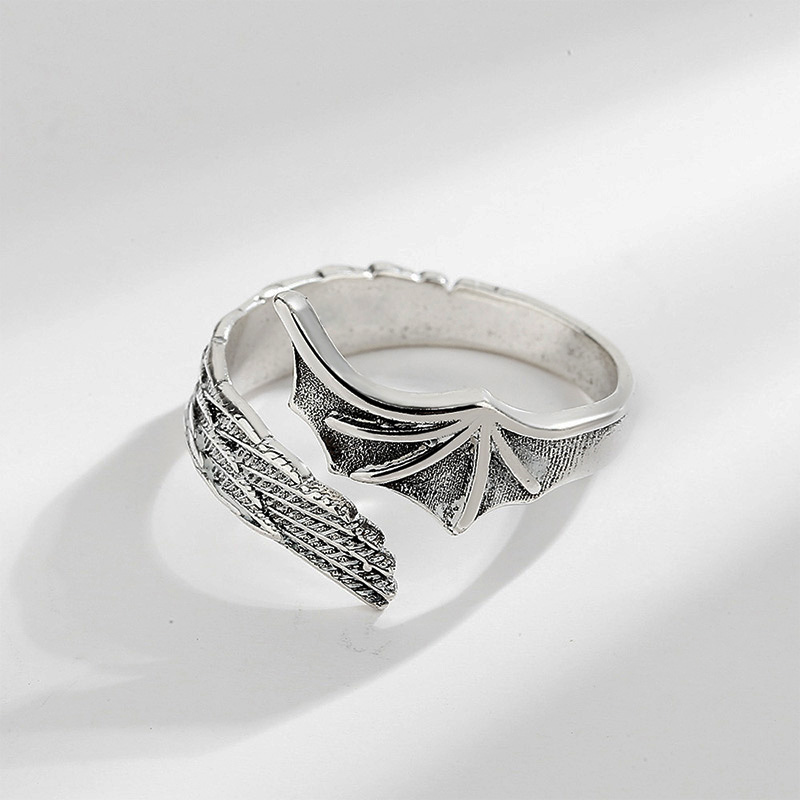Retro Half Angel Half Demon Wings Creative Ring For Men Women Punk Gothic Open Ring Handmade Jewelry Unisex Accessories Lovers