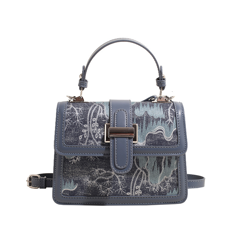 Women Vintage Jacquard Pattern Flap Square Handbag, Elegant Top Handle Satchel Bag, Retro Printed Small Crossbody Shoulder Purse For Party Daily Wea