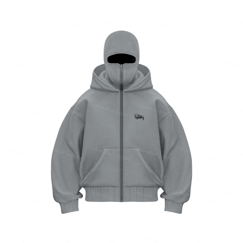 Men's Winter Hoodie with Balaclava Face Mask Zipper Design Sports Jacket for Outdoor Activities Hiking Travel Running Sweatshirt