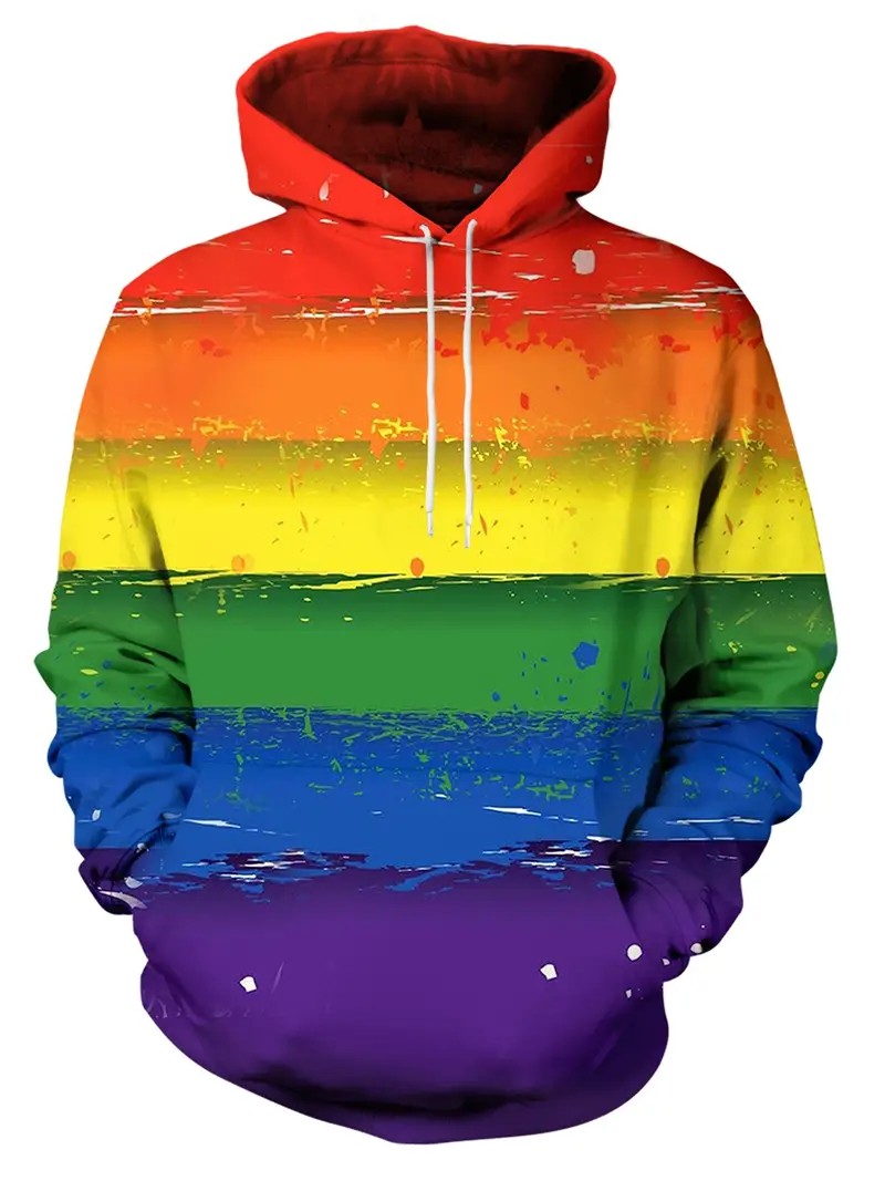 Personalized Rainbow Print Men's Hoodie Neon Green hoodie Harajuku Fashion Youth Sports Loose Pullover Top Street Sweatshirt Y2K