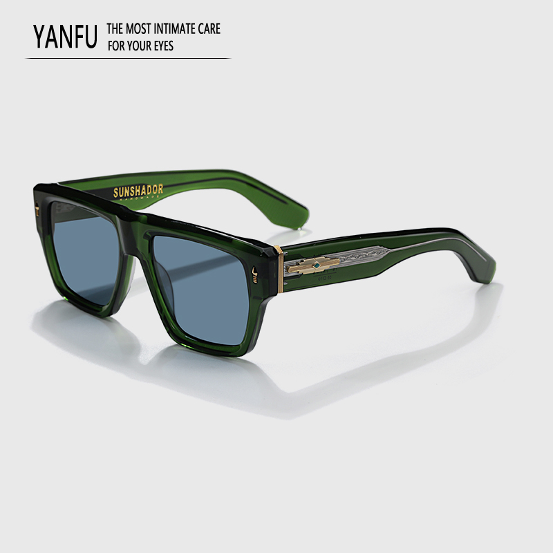 Handmade luxury Brand Designer Fashion Green Sunglasses Men Top Quality Square Acetate Outdoor UV400 classic Women GLASSES Man