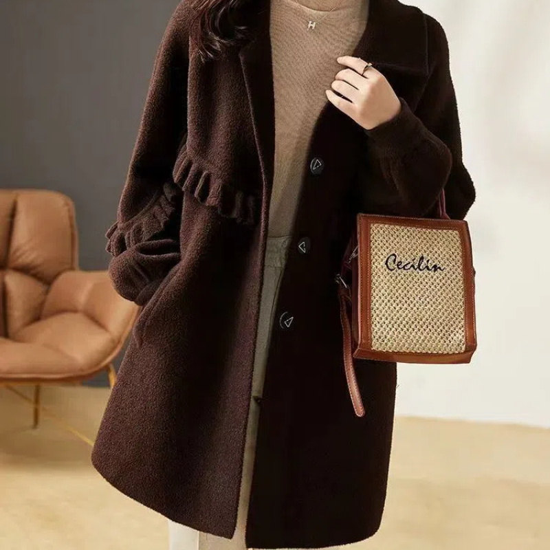 Hepburn Style Woolen Coat for Women Autumn and Winter Plus Size Women Coat Loose Mid-length Warm and Fashionable Trench