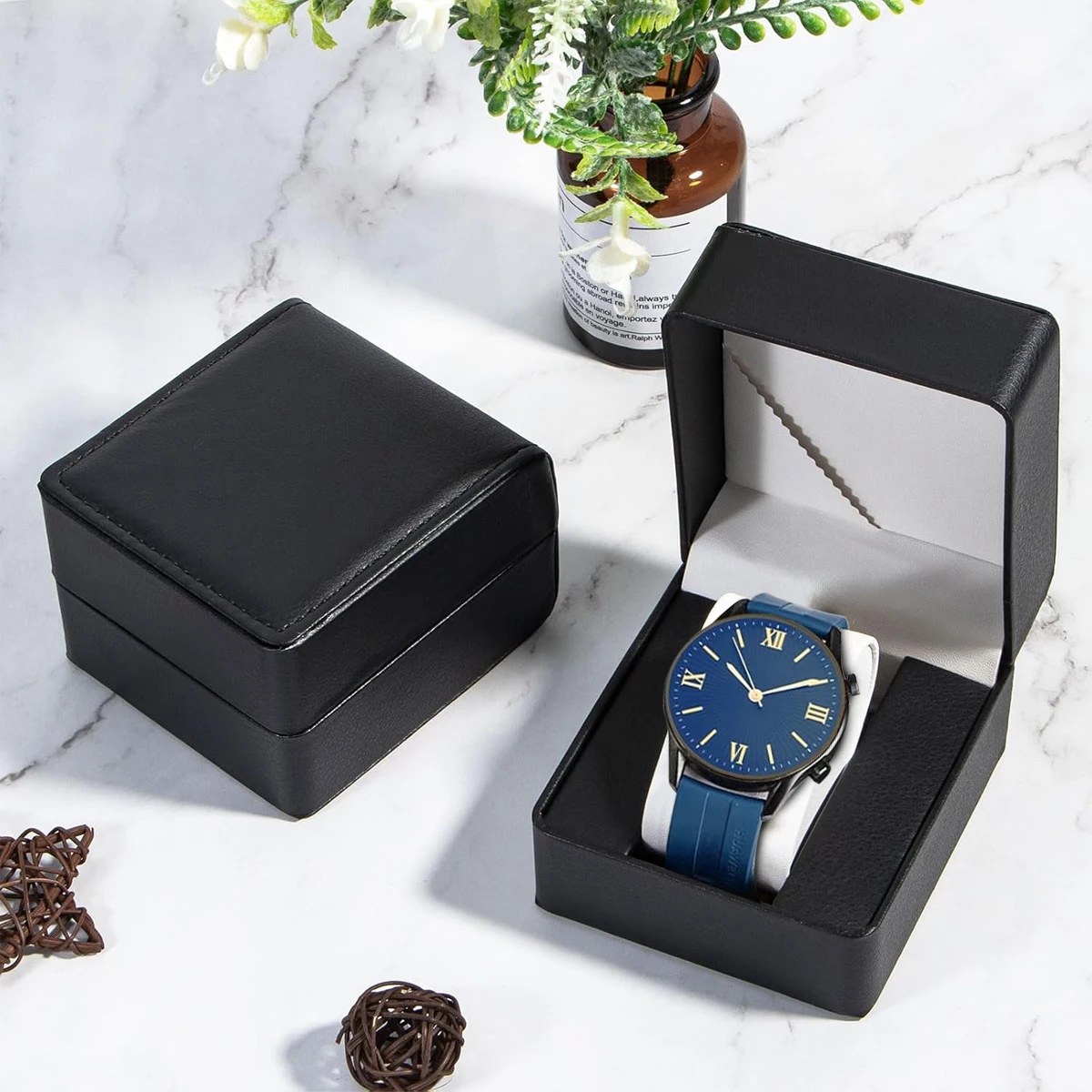 Lnofxas Black Single Watch Gift Box with Pillow PU Leather Wristwatch Display Case Organizer for Men