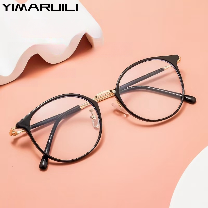 YIMARUILI New Retro Round Men's and Women's Eyeglasses Frames Optical Prescription Fashion TR90 Alloy Large Size Glasses S22642