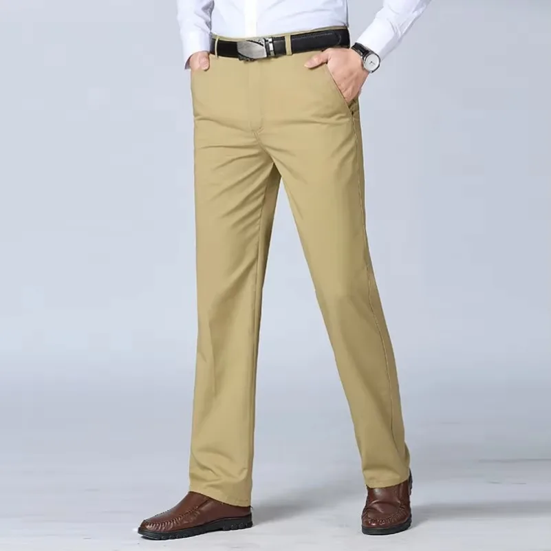 Summer Thin Autumn Thick Cotton Straight Suit Pants Men's Loose Trousers Business Solid Gray Khaki Casual Brand Clothes DURIKIES