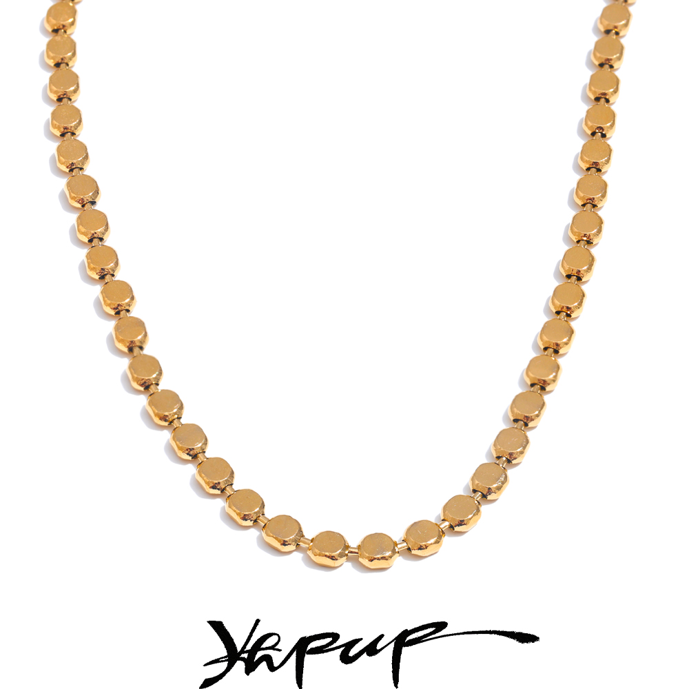 Yhpup Exquisite Stainless Steel Bright Square Chain Collar Necklace 2024 New Style 18K Real Gold Plated Daily Fashion Jewelry