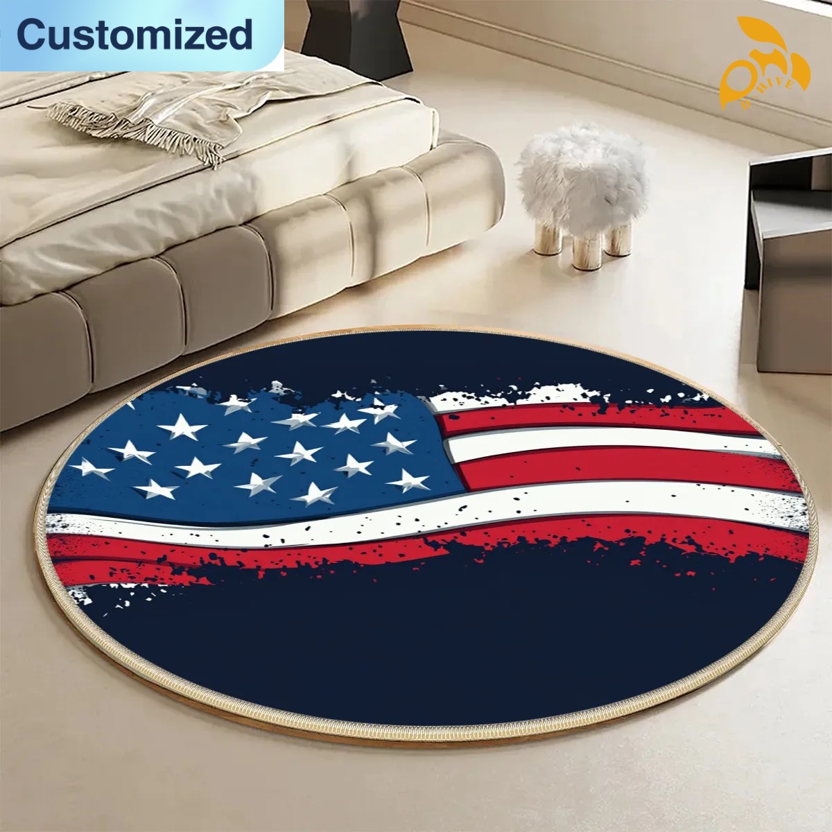 Tapis de sol rond en flanelle personnalisé, résistant à la saleté, avec des motifs exquis, provenant des états-unis, livraison gratuite