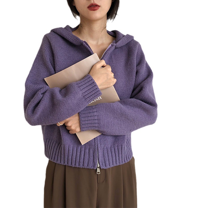 Hoody Loose Sweaters Autumn Winter Thicken Long Sleeve Hoodie Zip Up Solid Knitwear Cardigan Coats PYTZX-065