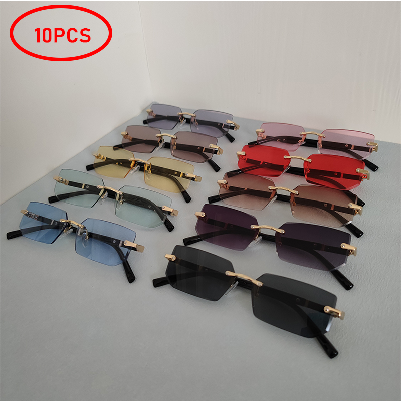 10Pairs Per Set Wholesale Sunglasses For Men Women Fashion Rimless Rectangle Sun Glasses Trendy Outdoor Accessory Eyewear