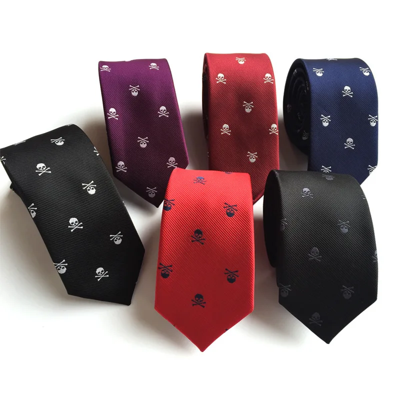 High Quality 1200-pin New 6cm Narrow Skull Head Halloween Tie Men's Fashion Party Tie