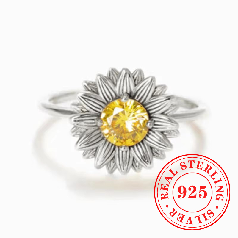 Huitan Yellow Sunflower Design Women Rings Romantic Female Accessories Party 925 Sterling Silver Rings High Quality Fine Jewelry
