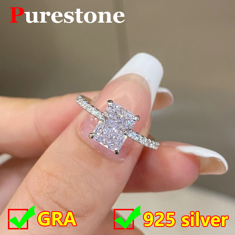 Princess 18K White Gold Plated D Color Moissanite Ring for Woman 925 Sterling Silver Engagement Wedding Ring 1-3Carat Oval Cut