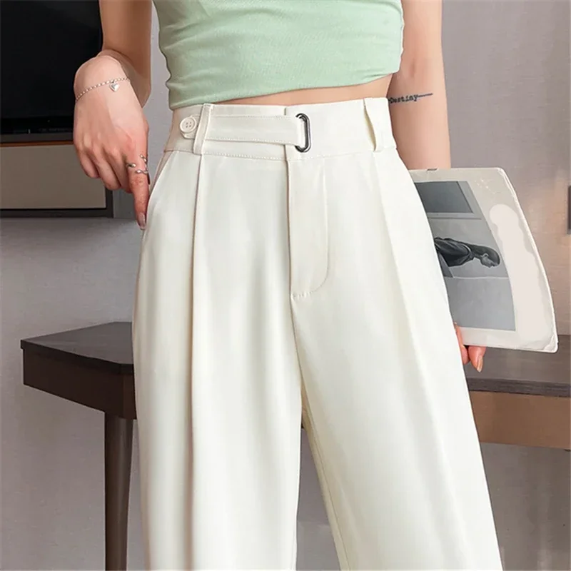 2024 Spring Summer Women's Pants Elegant High Waist Solid Color Office Lady Full Length Straight Casual Suit Pants for Women