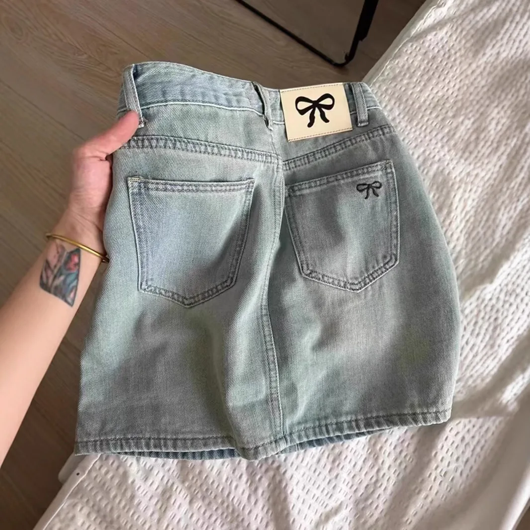 American Style Vintage Denim Skirt Women's Summer 2025 New Plus Size Slimming A- Line Mini Dress Hiding Belly Minimalist Design