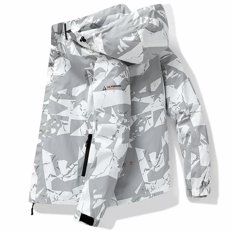 2024 Autumn Men's Jacket Korean Fashion Loose Waterproof Hooded Coat Outdoor Leisure Function Camping Camo Jacket Men's Workwear