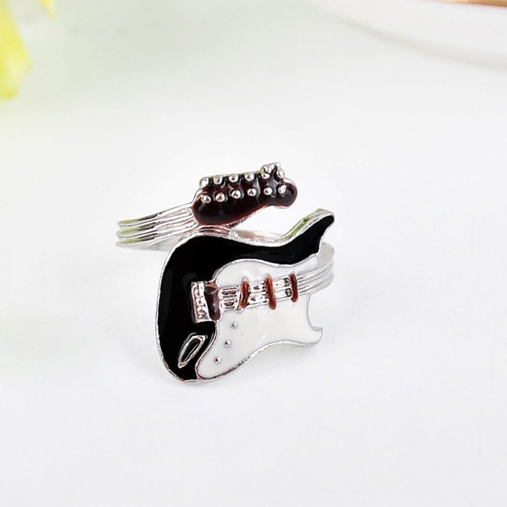 Brand New Lovers' Punk Style Women Jewelry Varnish Guitar Oiled Alloy Ring Black White Color