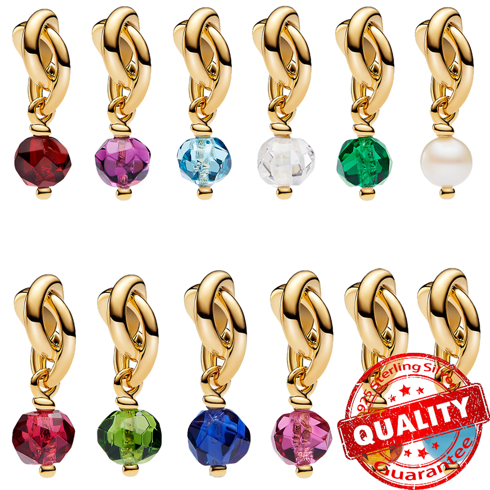 New Arrivals 925 Sterling Silver Month Birthstone Eternity Circle Gold plated Dangle Charm Fit Original Bracelet Gift Jewelry