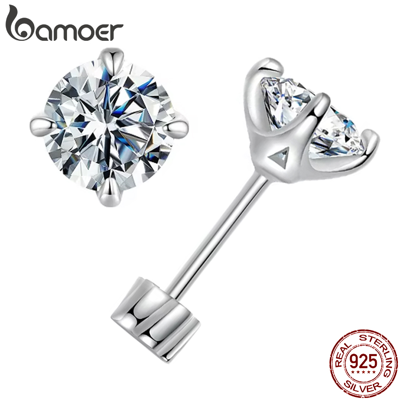 BAMOER Classic Moissanite Earrings, 925 Silver Brilliant 4 Prongs Round Cut Lab Created Diamond Wedding Engagement Earrings
