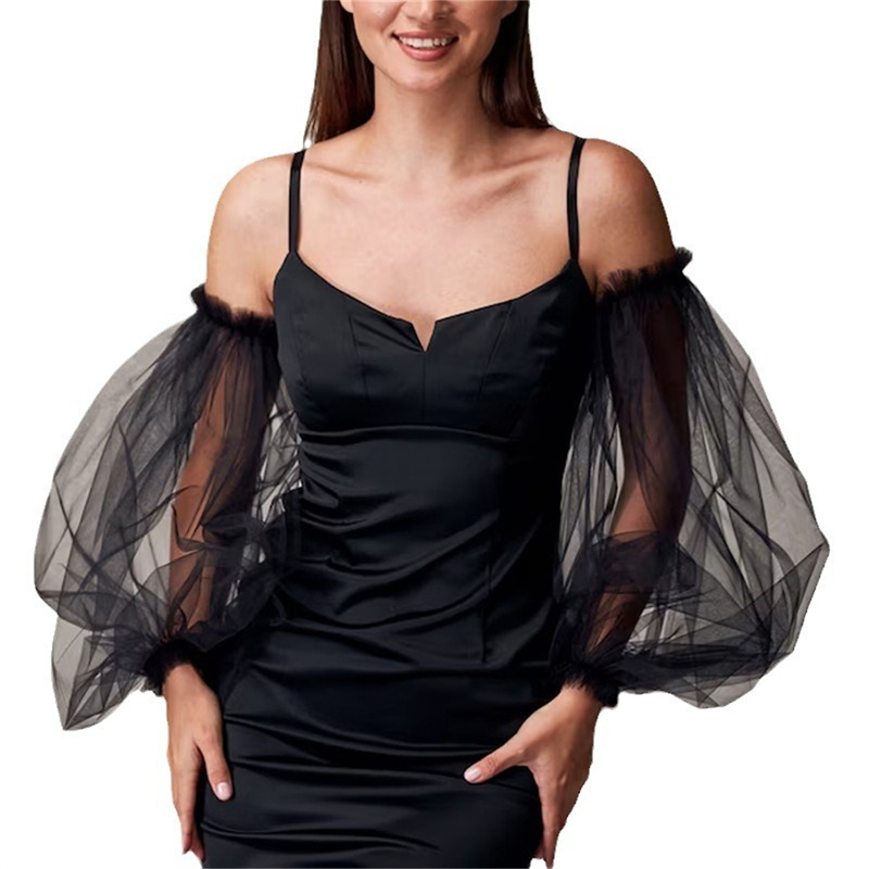 Lantern Plisse Tulle Fashion Wedding Sleeves Removeable Long Fingerless Gloves Accessories Boho Chic Fashion