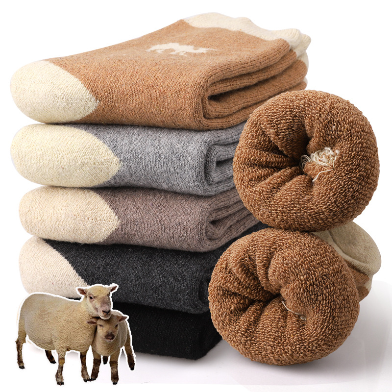 Autumn and winter thickened camel wool socks men's solid color casual terry medium tube wool women's thermal socks