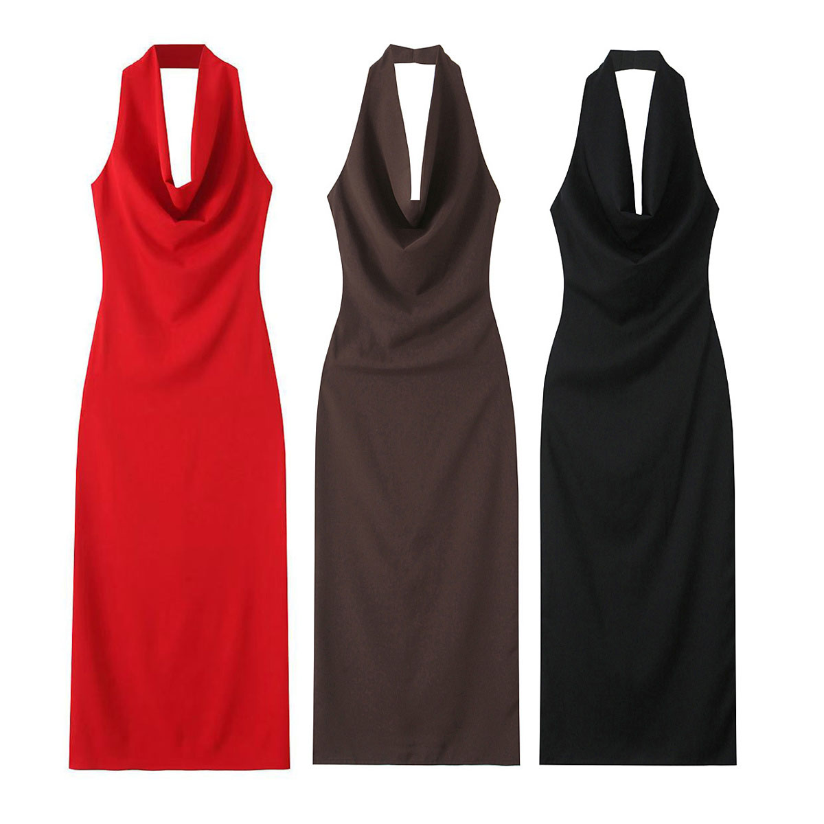 European And American Style Foreign Trade Women's Clothing New Style Temperament Draped Halter Neck Midi Dress