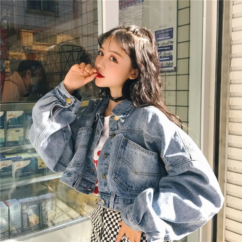 2023 Spring And Autumn New Style Vintage Korean Batwing Sleeveless Denim Jacket Women's Cropped Versatile Loose Fit Bf Jacket Tr
