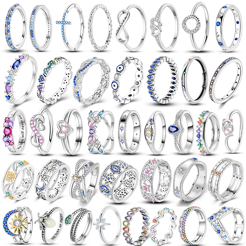 925 Silver Wedding Ring Original Blue Zircon Simple Ring For Women Sterling Star Moon Firefly Colorful Rings Anniversary Jewelry