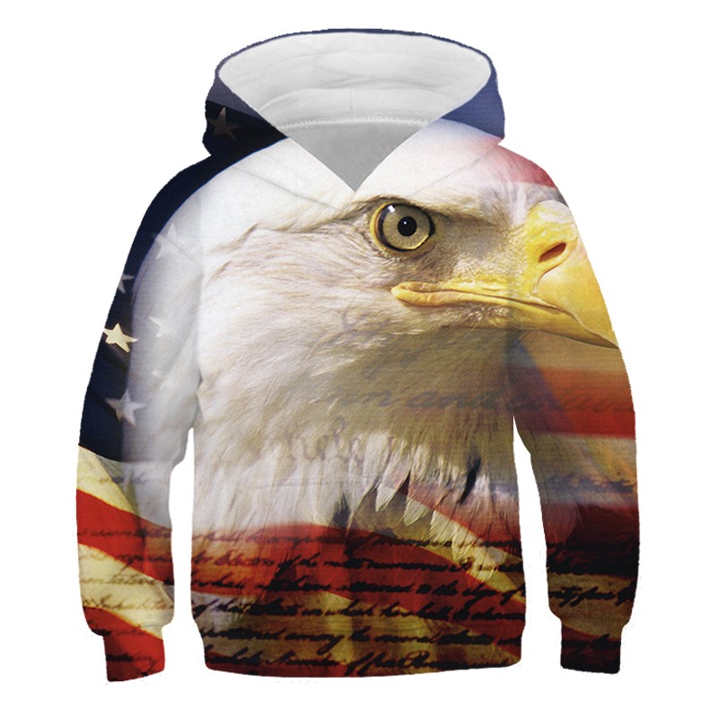Autumn Hot-selling 3D Printed American Flag Eagle Hoodie Retro Washed and Distressed Mens and Women Sweatshirts Trendy Pullovers